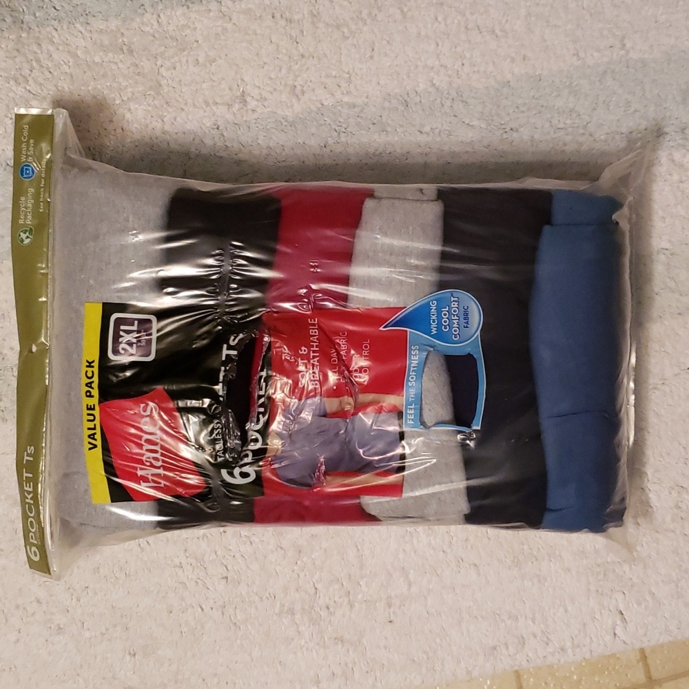 6 pack of pocket tagless undershirts